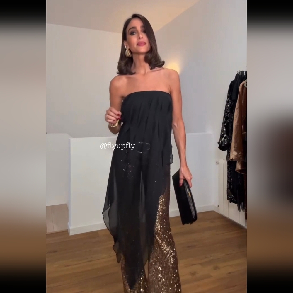 ZARA STRAPLESS LONG SHEER TOP BLACK - Picture 4 of 10